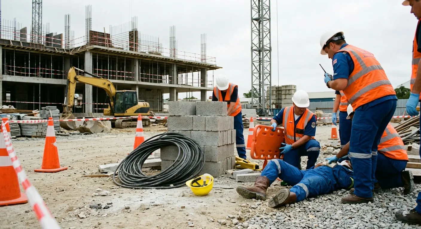 Construction workers and equipment at a New York construction site