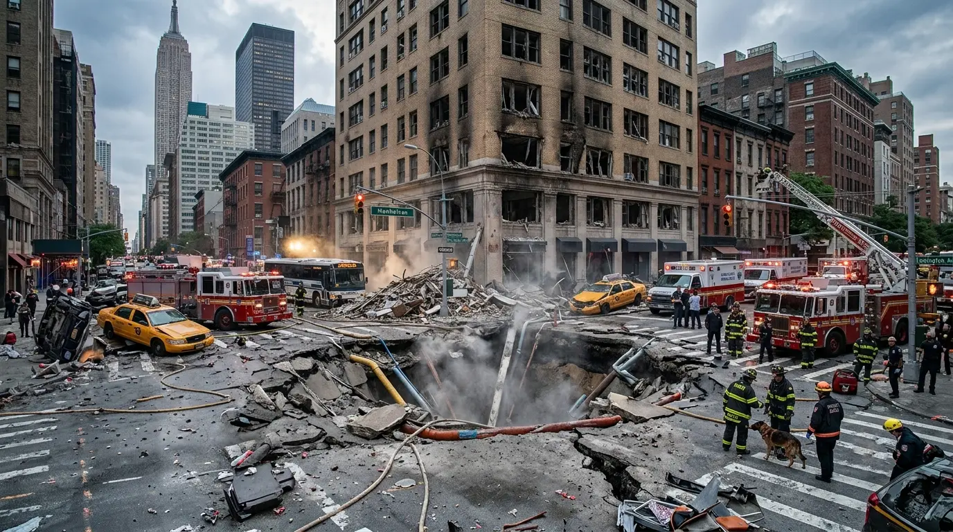 Emergency response at a Manhattan explosion scene
